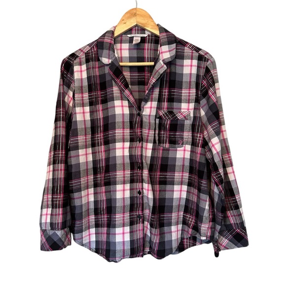 Victoria’s Secret Plaid Long Sleeve PJ Set Black and Pink Size Small - Picture 2 of 7